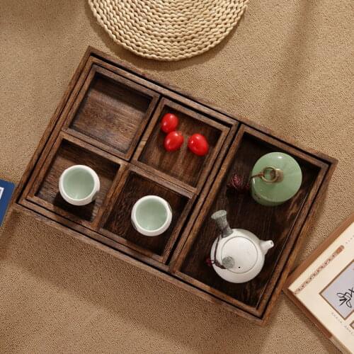 Japanese Style Kung Fu Tea Tray Set Vintage Wooden Rectangular Snacks Food Serving Tray Creative Plateau En Bois Wood Tea Table