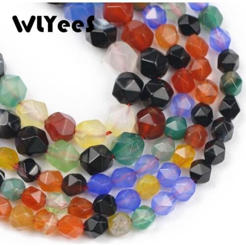 WLYeeS Natural Stone Mixed color Agates Big Faceted Loose Spacer beads 6 8MM DIY Women necklace Bracelets Jewelry Making Finding