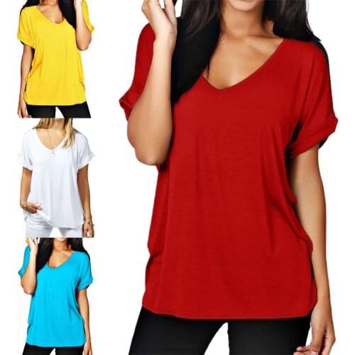 2021 Summer T-Shirt Women Soft Casual V-neck All-match Solid Color Short Sleeve Loose T-Shirts Tops Simple Basic Shirts 5 Colors