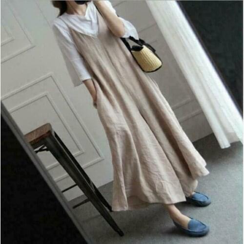 Womens Fashion Linen Cotton Wide Leg Loose Suspender Trousers Pants Overalls A99