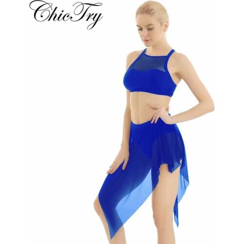 Women Female Ballerina Ballet Performance Dress Adult Sleeveless Asymmetric Chiffon Contemporary Dance Stage Performance Dress