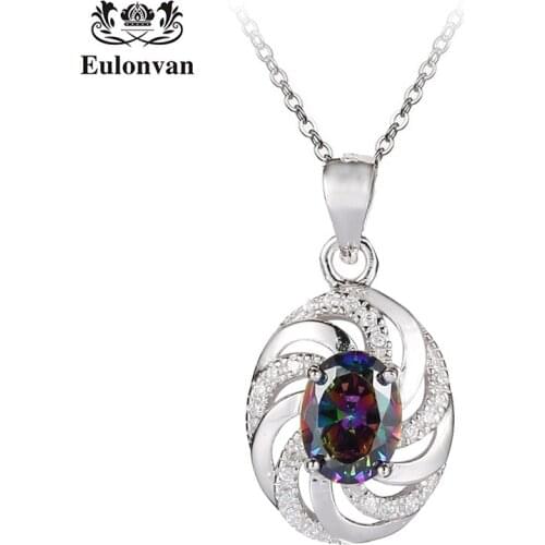 Eulonvan Choker Necklaces & Pendant For Women 925 Sterling Silver Female Chain Rainbow Mystic Jewelry Accessories Collares S3731