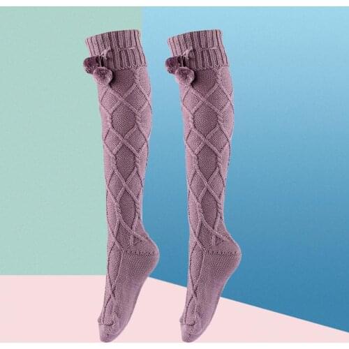 Anti-shedding 1 Pair Universal Daily Using Knit Thigh Boot Socks Hairball Design for Outdoor