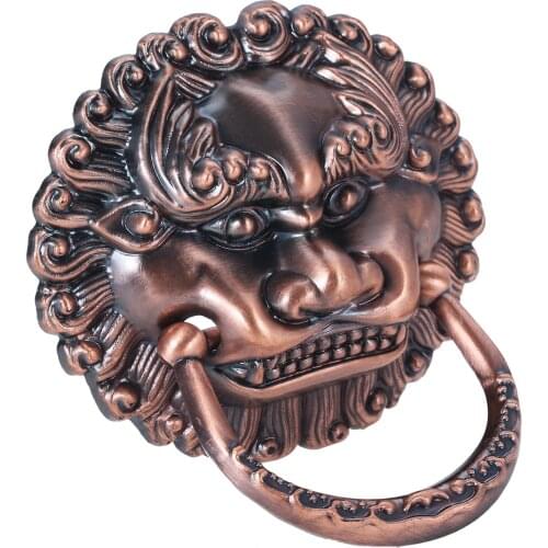 1Pcs Lion Handle Chinese style Red Copper Plastic Ring Knob Old Fashion Door Drawer Cabinet Pull Handle