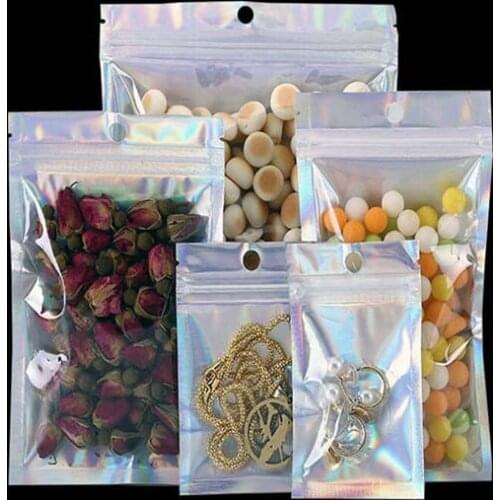 1000Pcs/lot Clear Plain Laser Aluminum Foil Self seal Packaging Bag Resealable Mylar Plastic Beans Retails Package Pouch