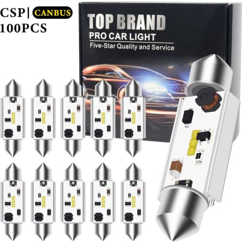 100X CANBUS C5W Festoon 12V-24V 2020 New CSP Car LED Blub 31/36/39/41mm Car Interior Dome Lamp License Plate Reading Light White