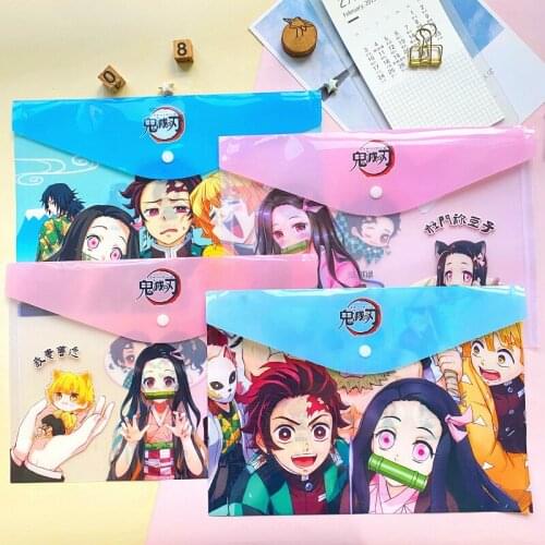 12 pcs/lot Kawaii PVC Demon Slayer A4 File Holder Cute Press Document bag Pencil Case Stationery gift office school supply