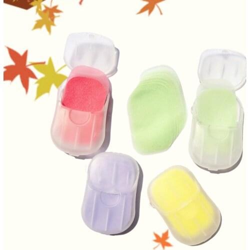 20PCS/Box Disposable Soap Paper Mini Portable Soap Paper Scented Slice Foaming Boxed Outdoor Travel Bath Clean Soap Tablets