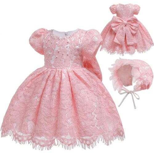 2020 Pink Lace Baby Girls Dress Age One Hundred Days Photography infant 1-2 Years Baby Girl Newborn Birthday Party Dress