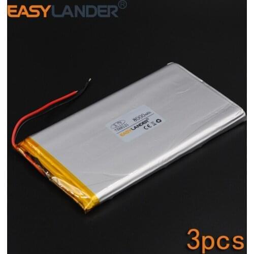 3pcs/Lot 3.7V 8000mAh 7566121 Rechargeable li Polymer Li-ion Battery For Bluetooth Notebook Tablet PC electronics safety lamp