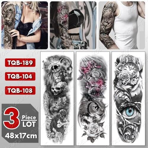 3 pcs/lot Large Arm Sleeve Tattoo Tiger Flower Lotus Waterproof Temporary Tatto Sticker Clock Lock Leg Body Art Full Fake Tatoo