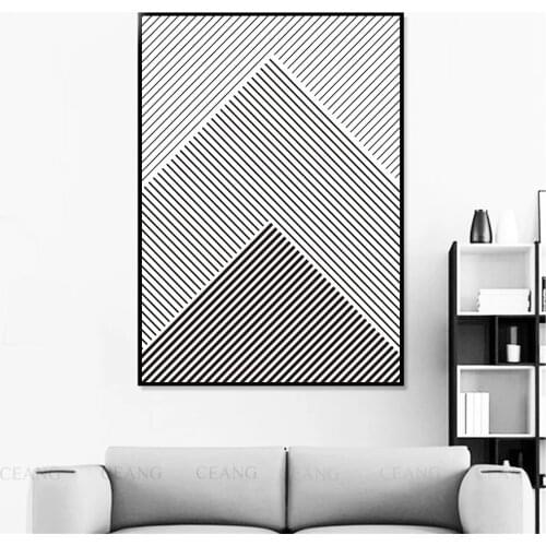 Abstract Line Geometry Wall Art Poster Triangle Shape Art Print Black And White Canvas Painting Nordic Picture Living Room Decor