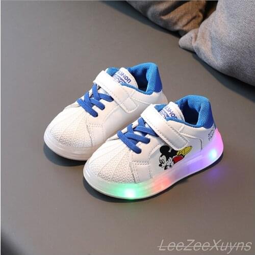 Disney Mickey baby light-up shoes spring autumn casual shoes boys girls toddler shoes girl soft sole children LED sports shoes