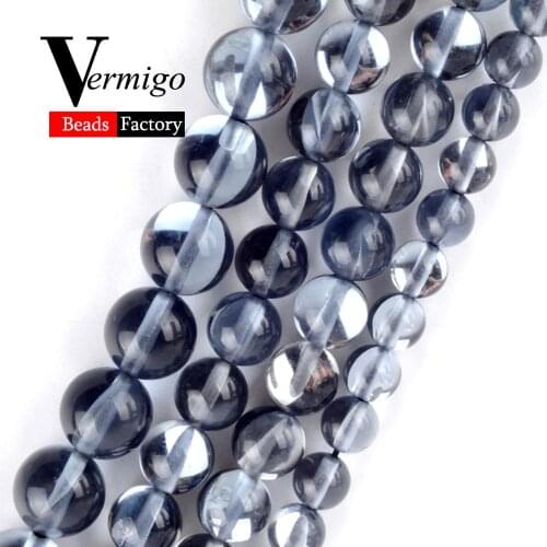 Natural Gem Stone Gray Austrian Crystal Beads For Jewelry Making DIY Necklace Bracelet Round Loose Beads 6 8 10 12mm 15"