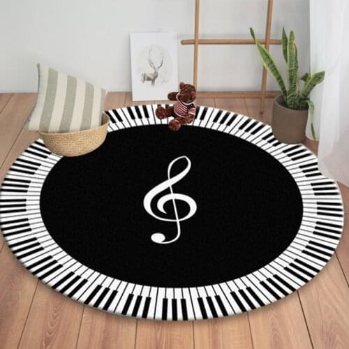 Black White Modern Floor Rug Mats Piano Noted Round Living Room Decoration Carpet Geometry Style Rugs Decoration