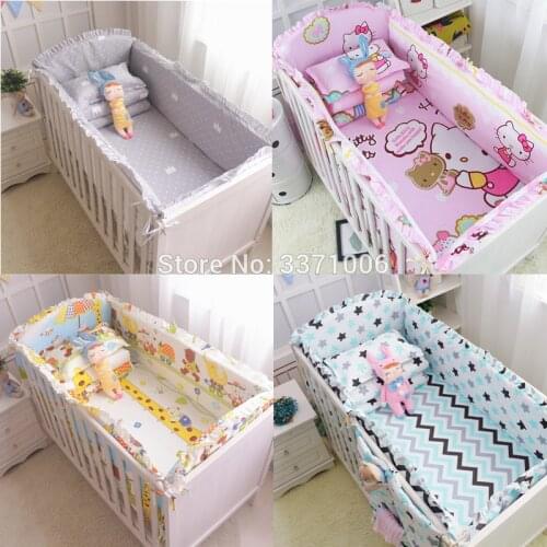 6Pcs Cartoon Baby Crib Bumpers Babies Bedding Sets Padded Baby Crib Rail Cot Bed Sheets Cotton Customizable Baby Beddings set