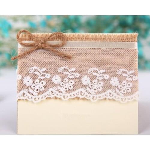 Elegant Lace Number 20pcs/lot Kraft Table Name Place Card With Linen Cloth And Hemp Rope Decoration