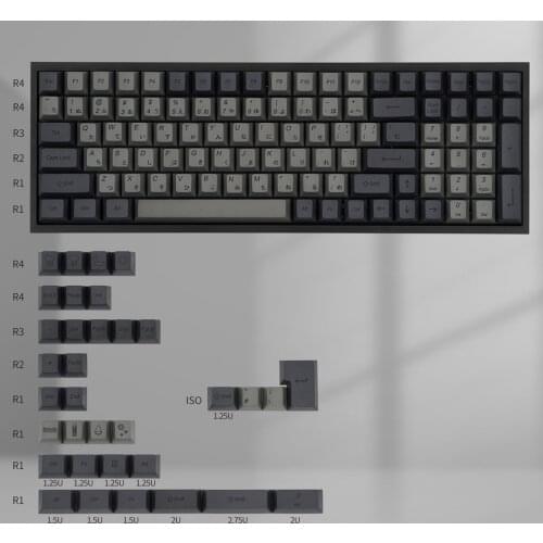 KBDfans PBT Black & Grey Weather Dye-Sub Cherry Profile Japanese Keycaps 130keys 61/63/ 67/ 68/ 87/ 96/104 Layout