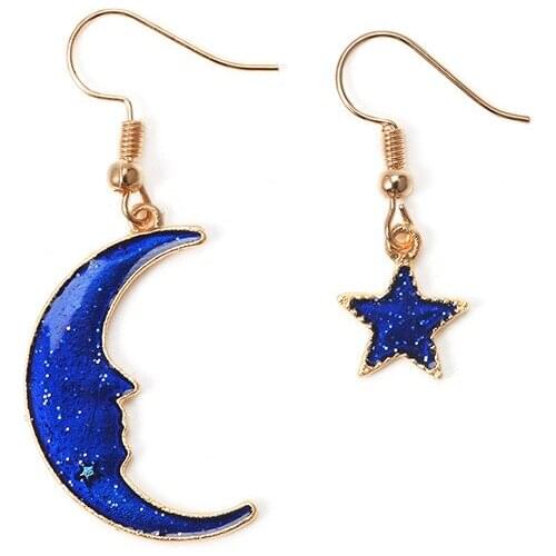 Blue Sky Star Moon Necklace Two Pairs Of Dangle Earrings Symmetry And Asymmetry Set Alloy Jewelry Sets For Women