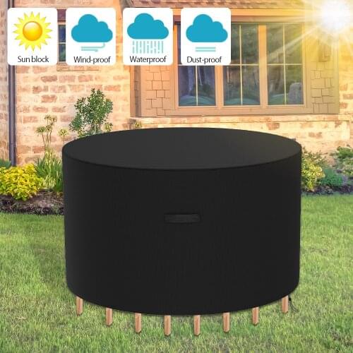 Round Patio Furniture Cover Outdoor Furniture Cover Waterproof Garden Table Chair Set Cover Oxford Cloth Dining Table Protector