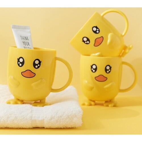 Cute Duck Plastic Cup With Handle Double Thick Reusable Outdoor Camping Mug Home Milk Coffee Water Cup Kids Toothbrushing Cup