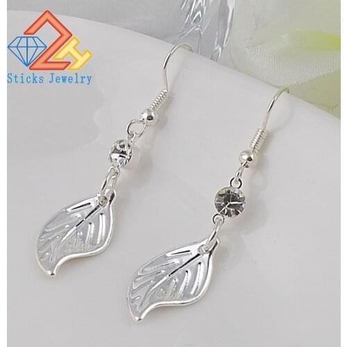 Fashion Silver Long Earrings Unique Natural Real Leaf Long Earrings For Women Fine Jewelry Gift