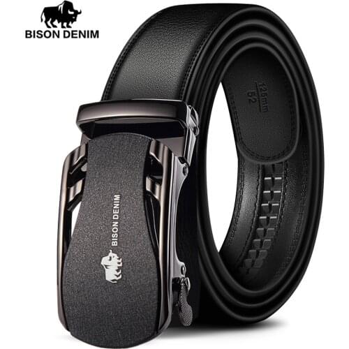 BISON DENIM Belts For Men Genuine Leather Cowskin Black Belt Automatic Buckle High Quality Business Male Mens Belts N71319