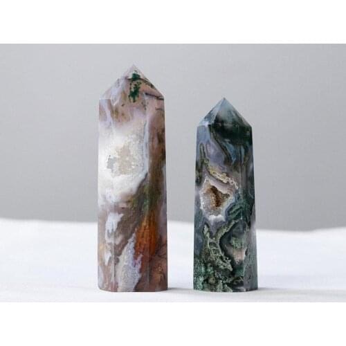 Natural Crystal Healing Stone Green Water Plant Agate Crystal Point Moss Agate Crystal Hexagonal Column Ornaments 4CM-7CM