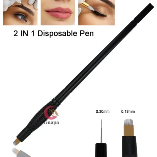 Newest 2 in 1 Professional Disposable Microblading pen 5R &18U Eyebrow Tattoo Manual Pen Microshading Brows Hand Tools with caps