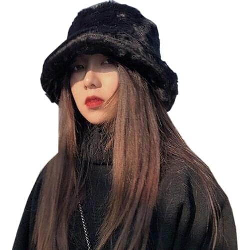 2020 New Korean Fisherman Hat Winter Faux Fur White Black Bucket Hat For Women Men Panama Fishing Cap bob chapeau