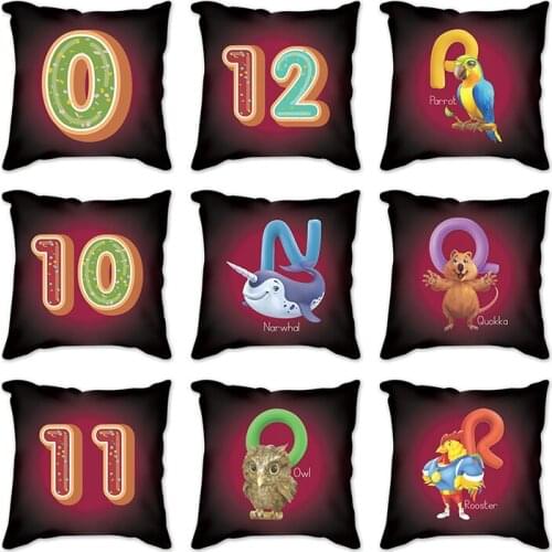 Printed Pillowcase Arabic numerals animal letters Throw Cushion Pillow Cover Printing Cushion Pillow Case Bedroom Office 45x45cm