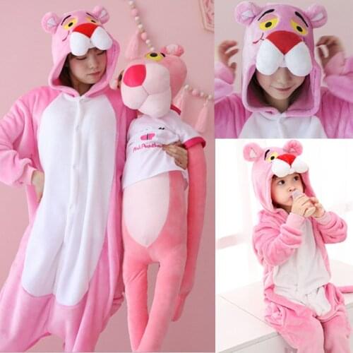 Adult Women Pajamas Kids Kigurumi Pink Panther Christmas Animal Panda Flannel Cartoon Sleepwear winter pajamas Set Deer Costumes