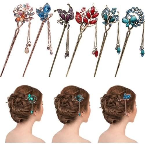 Various Fashion Women Elegant Bobby Pin Colorful Hairpin Rhinestone Hair Stick