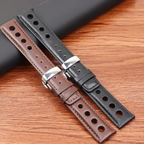 Genuine Leather Strap For tissot Sports Racing Series PRS516 T91 1853 Watch band 20mm Black Orange Line with butterfly buckle