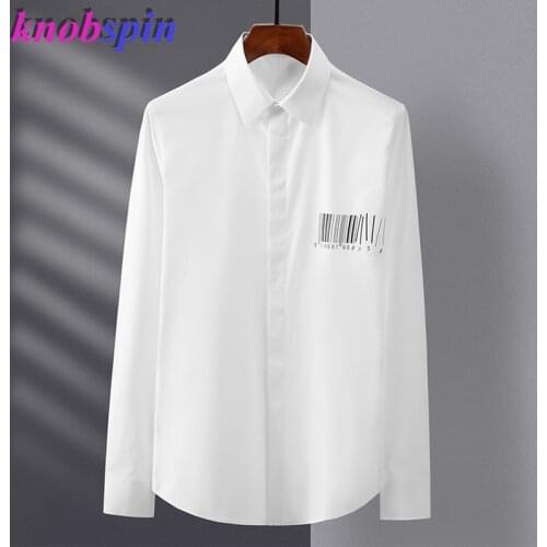 Luxury Code Printed Shirt Men Long Sleeve Turn-down collar Slim Casual Chemise homme Brand Business male Dress Shirts Plus Size