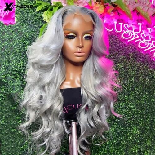 Grey Deep Part 13x6 Human Hair Wig Body Wave Lace Front Wig Pre Plucked Bleached Knots Colored Lace Front Wigs Human Hair 150
