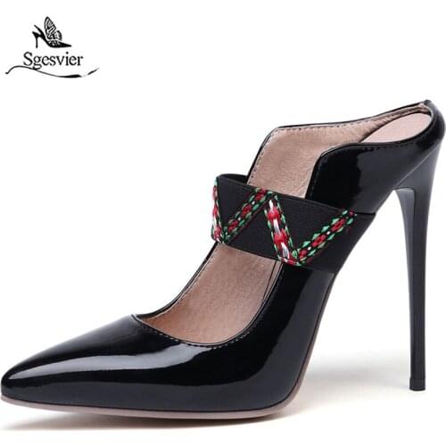 Sgesvier Plus size 34-47 new 2020 Sexy ultra high heels shoes women mules 12cm ladies summer shoes pointed toe party shoes