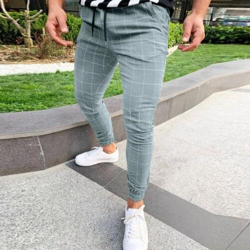 Mens pants Casual Plaid Print Drawstring pants men streetwear joggers Waist Long hip hop mens trousers pantalones hombre