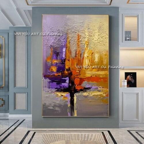 Modern abstract Colorful city 100% Handmade modern impression painting high quality handmade abstract oil painting on canvas