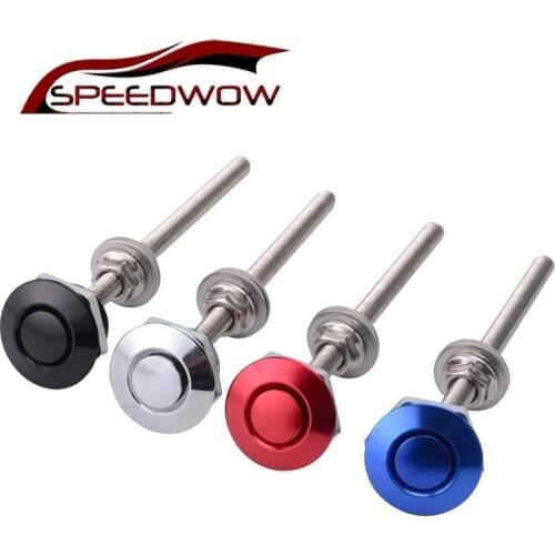 SPEEDWOW 25mm Aluminum Alloy 100mm Long Rod JDM Style Push Button Billet Hood Lock Clip Kit Black/Silver/Red/Blue Car Universal