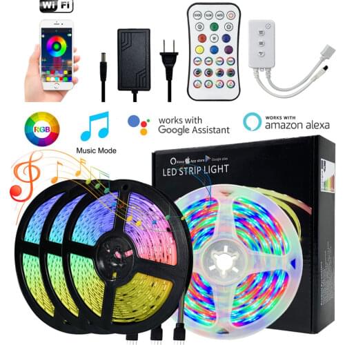 15M WiFi RGB 5050/2835 LED Strips of Lights 5M 10M Music Sync Decorative Luminous Tape Ribbon Work with Alexa APP Remote Control