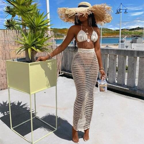 Townlike Hollow Out Bandage Sexy Two Piece Set Spaghetti Strap Top And Long Skirt 2021Beach Summer 2 Piece Set Women Outfits