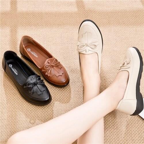 New Autumn Loafers Womens Shoes Fashion Casual Women Leather Flat Driving Shoes Ladies Slip On Comfortable Black Work shoes