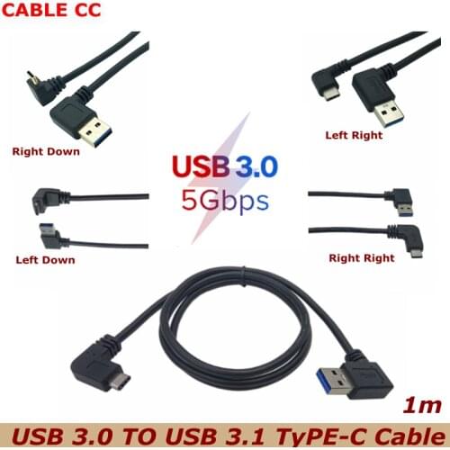 3.3FT angle TYPE-C reversible USB 3.1 USB-C angle is about 90 degrees up and down angle USB 3.0 A type male data cable 100CM