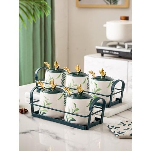 Japanese Light luxury Ceramic 3Pcs/Set seasoning jar Salt Sugar Pepper container Kitchen sauce jars Spice rack Storage Bottle