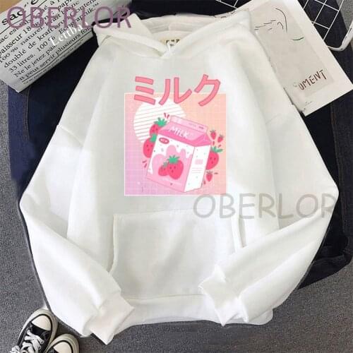 Japanese Kawaii Strawberry Milk Art Design Print Women Sweatshirts Fashion Long Sleeve Casual Woman Hoodies Drop Shipping