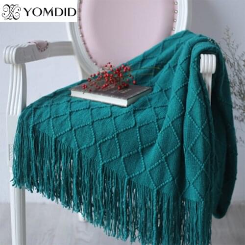 YOMDID Solid Color Thread Blanket Travel Nap Blankets Spring Autumn Soft Warm Sofa Throw Geometric Large Towel With Tassels