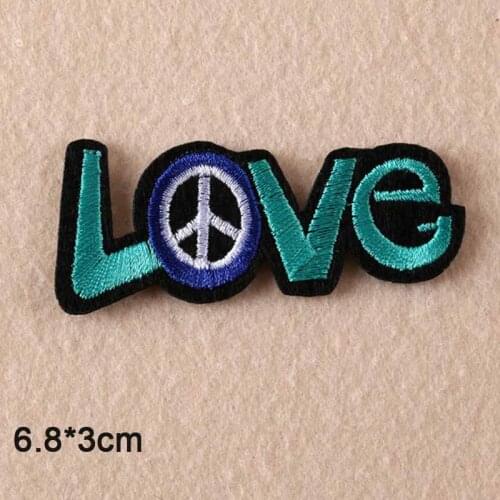 Green Love Peace Theme Iron On Embroidered Clothes Patch For Clothing Stickers Garment Apparel Accessories