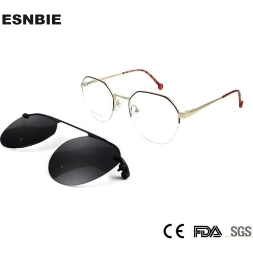 Alloy Magnet Eyeglasses Half Rim Optical Frame Semi Rimless Prescription Eyewear Round Vintage Myopia Polarized Clip On Sunglass