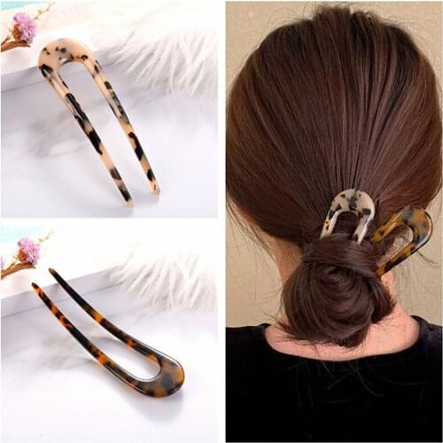Hair Sticks for women French Style Shell U Shaped Hair Pins Leopard Fork 2 Prong Updo Chignon Pin for Girl Hairstyle Accessories